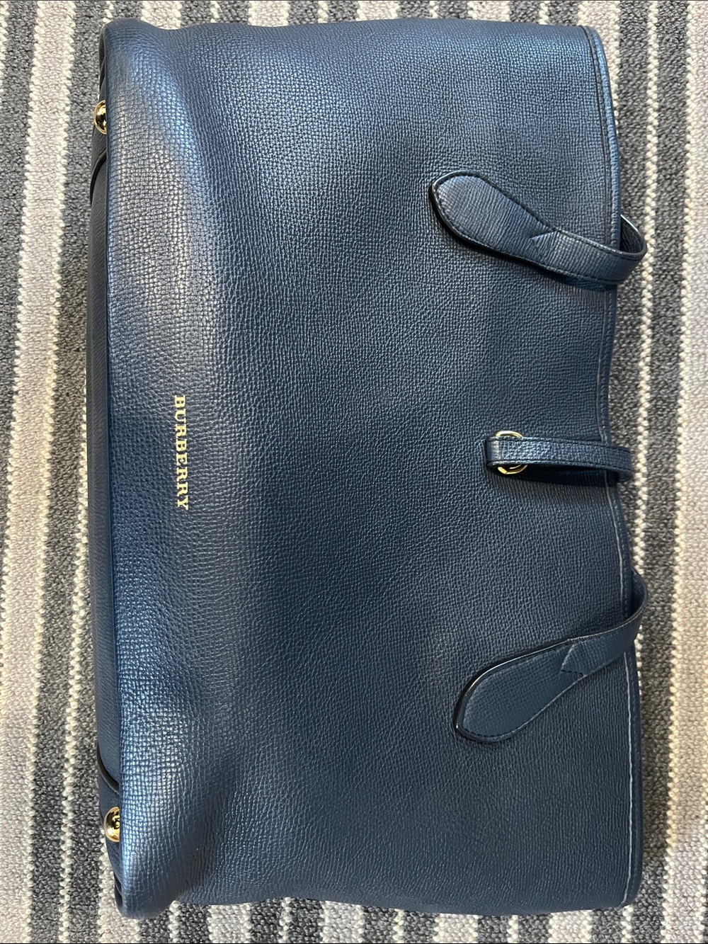 Burberry Navy Pebbled Leather tote bag with Gold Hardware